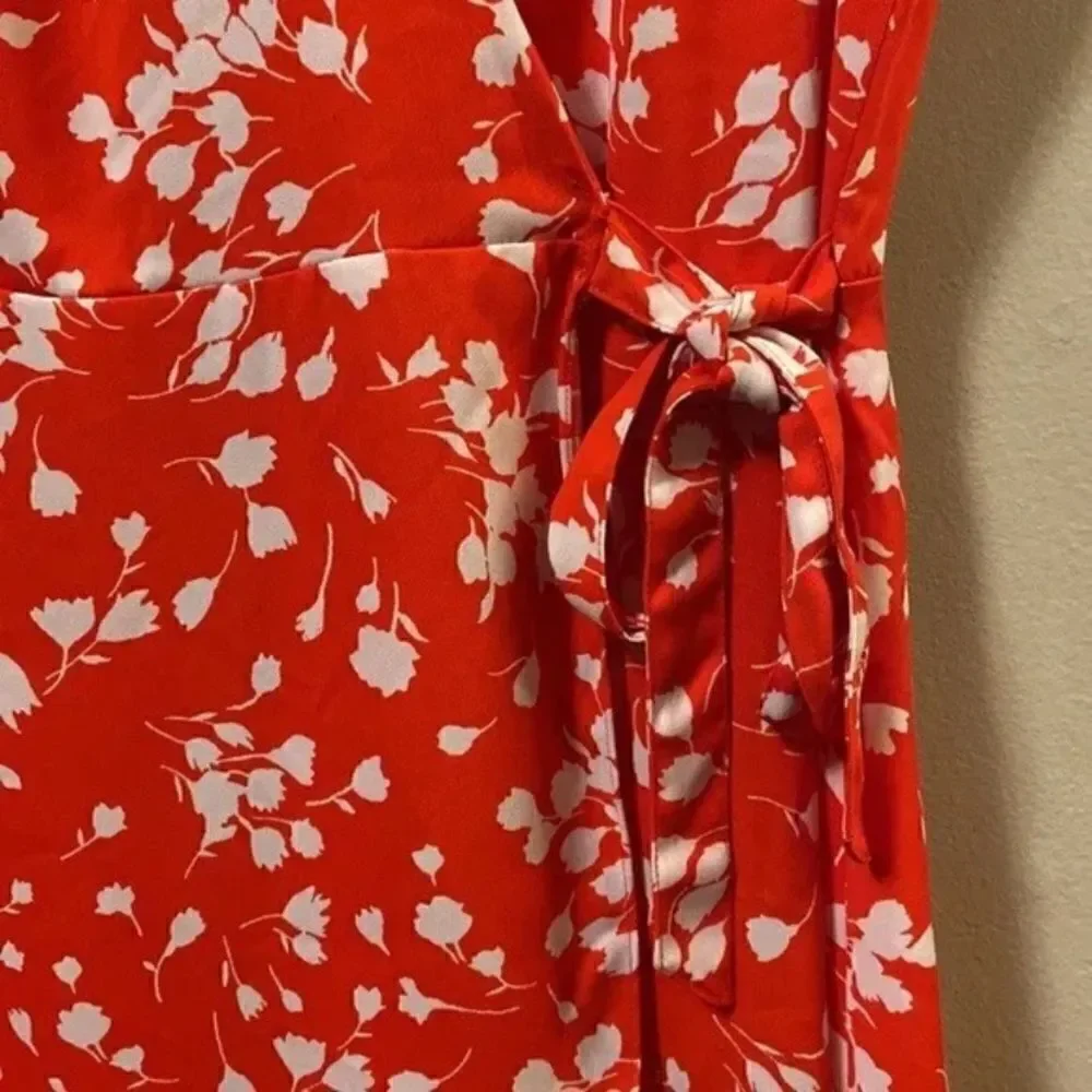 J.Crew Size 10 Orange White Floral A-line Wrap Dress New without tags